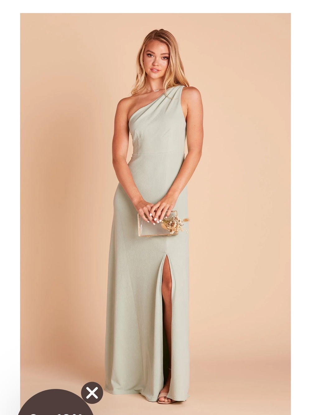 Birdy Grey One-Shoulder Sage Green Kira Crepe Gown